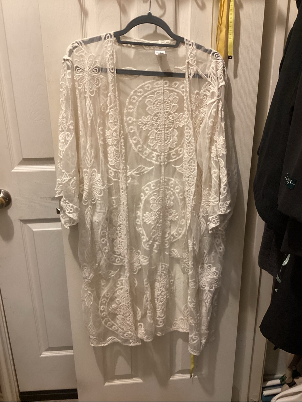 Sheer White Embroidered Kimono Cover-Up - Women's Top